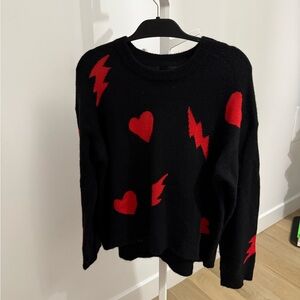 Zadig & Voltaire Black Sweater with Red Hearts and Lightning
